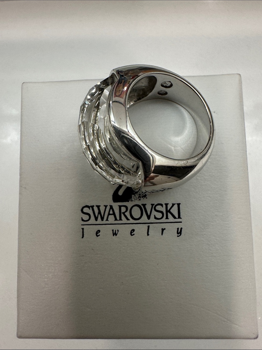 Swarovski Silver Crystal Faceted Dome Ring Size S